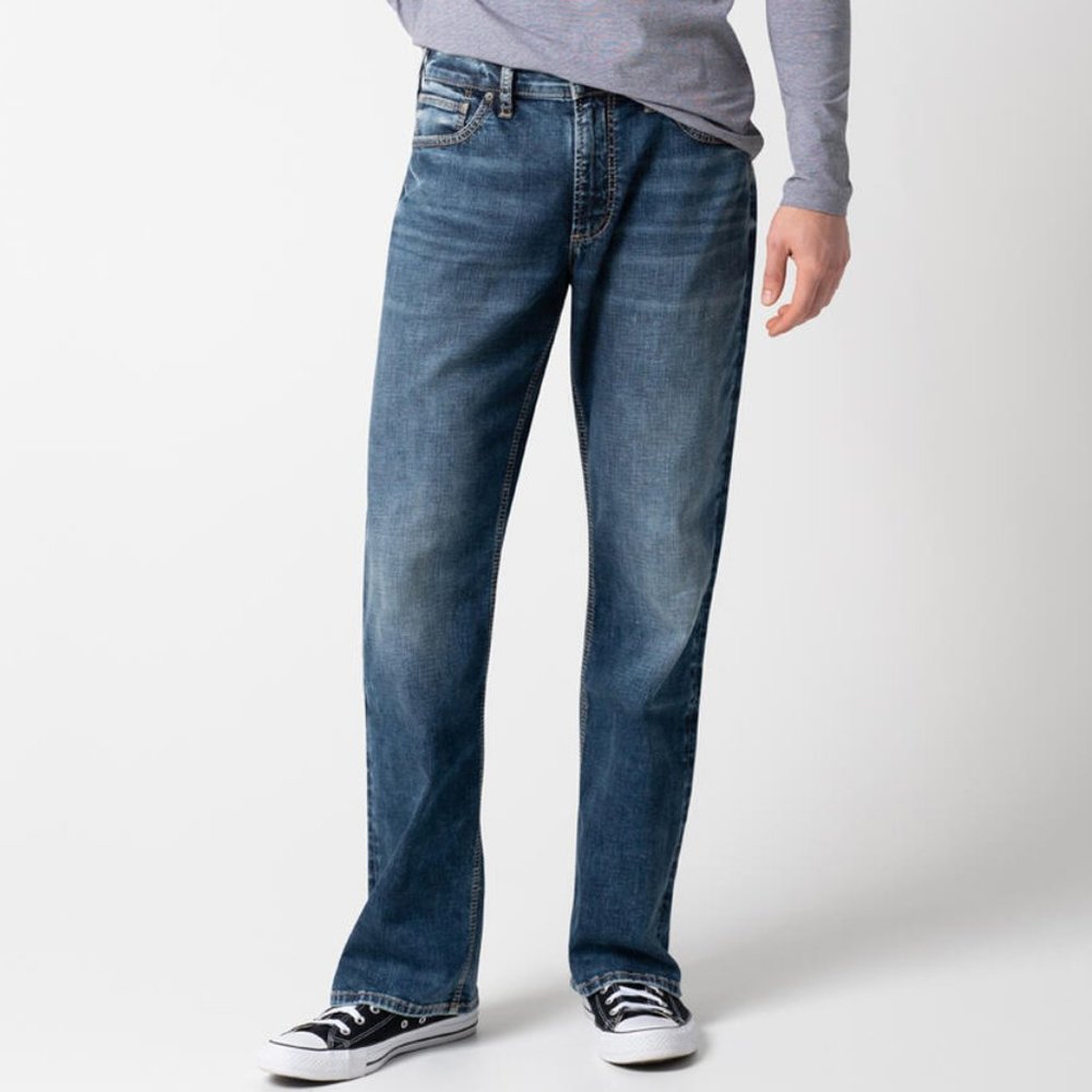 Silver Mens Blue Dark Indigo Wash Zac Relaxed Fit Straight Leg Jeans Size 38x32